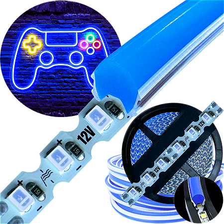 Neon Segunda Geração Flex + Fita Led 6mm Azul Royal Dobrável 12v 10w/mt 120led/mt Alto Brilho