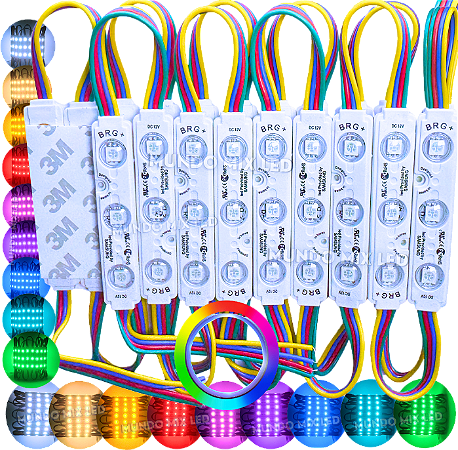 Módulo LED RGB 6060 1,5W 3-LEDs Coreano IP68 7cm 160º 12V Lente 160º Injetado P/ Letras Luminosos