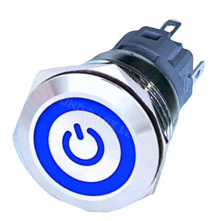 chave botão 19mm com trava Luz azul on off inox metal liga desliga universal 12v-24v 19mm