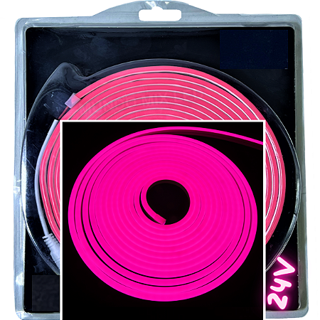 Mangueira Neon Led 24Volts 5mts Rosa Pink 6X12mm 12w/m Rolos C/ 5 Metros Flexível Alto Brilho Corte 5cm Para Ônibus Caminhão 24v