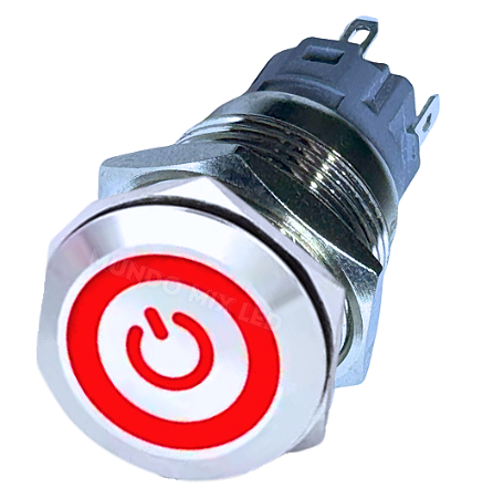 chave botão 19mm com trava Luz vermelho on off inox metal liga desliga universal 12v-24v
