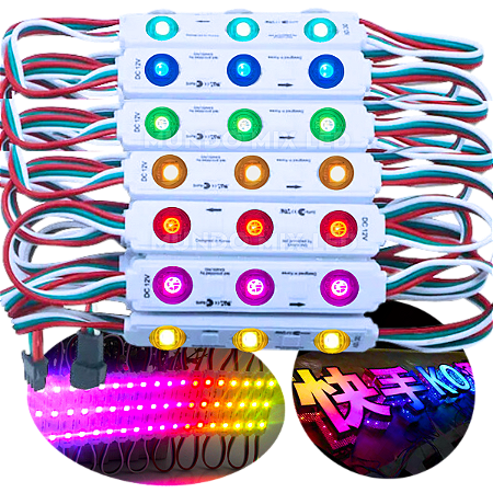 Módulo LED Digital RGB 2811 3-LEDs 12V IP67 160º Com Lente Injetado Super Brilho P/ Letras Luminosos