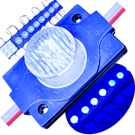módulo led mega lente 3030 1,5w 12v 1-led azul royal ip67 12volts 60º Injetado para letreiros