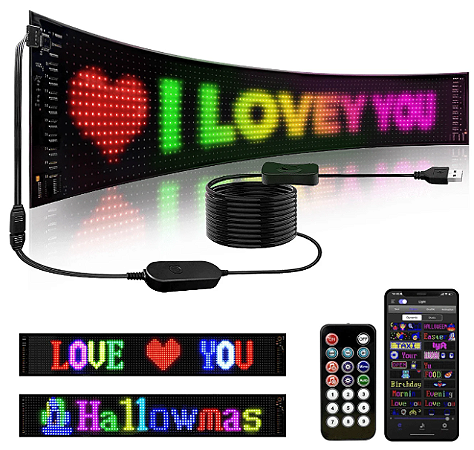 Painel LED Letreiro 12x60cm Matriz Digital Flexível USB 5V Luminoso olho Pixel 5volts Letreiro