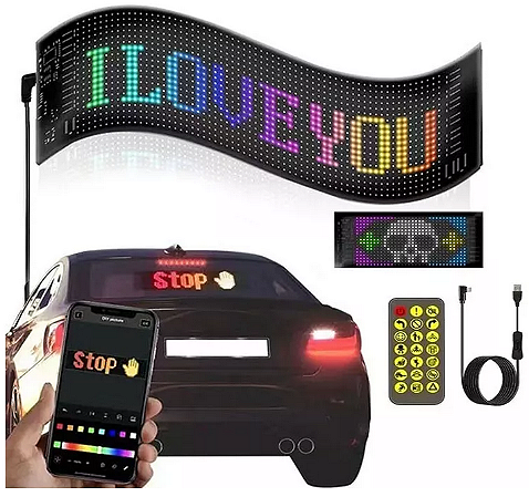 Painel LED Letreiro 10x34cm Matriz Digital Flexível USB 5V Luminoso olho Pixel 5volts Letreiro