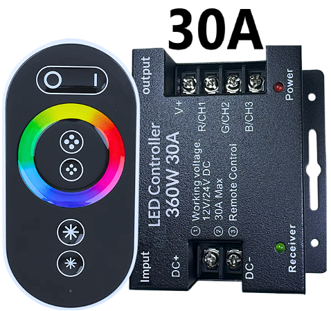Controladora RGB Touch screen 360W 30A 12v-24v Comando Analógico P/ Fita leds
