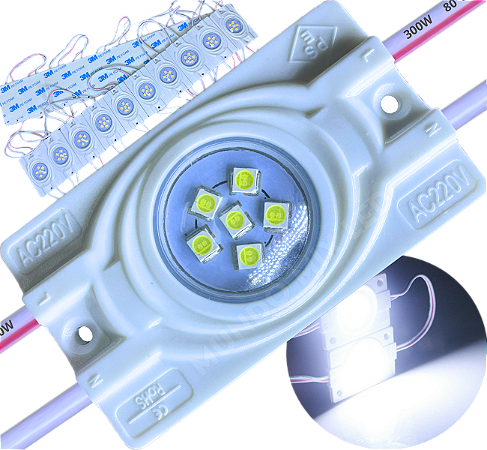 Módulo Led 2835 Ac-220V 4W 6-leds Branco Frio ip67 Direto Na Energia Injetado Lente 170º P/ Letras Luminosos