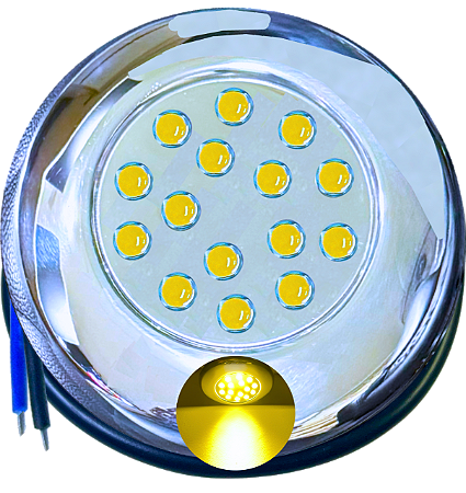 Luminária Refletor INOX P/ Piscinas Branco Quente 18W 12v IP68 125mm Rosca 1/2 21mm Prova D’água