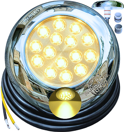Luminária Refletor INOX P/ Piscinas Branco Quente 18W 12v IP68 125mm Rosca 1/2 21mm Prova D’água