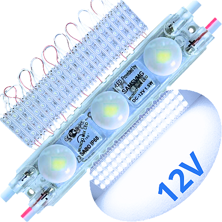 Mini Módulo Led Coreano IP68 6,5cm 2835 Branco Frio 8.000k 3-led 12v injetado lente 160º