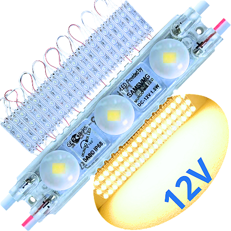 Mini Módulo LED Coreano IP68 6,5cm 2835 Branco Quente 3.000k 3-LEDs 12v injetado Lente 160º
