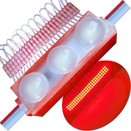 Micro Módulo LED 2835 30mm 0,6W 3-LEDs Vermelho 12V IP67 Injetado Lente 160º