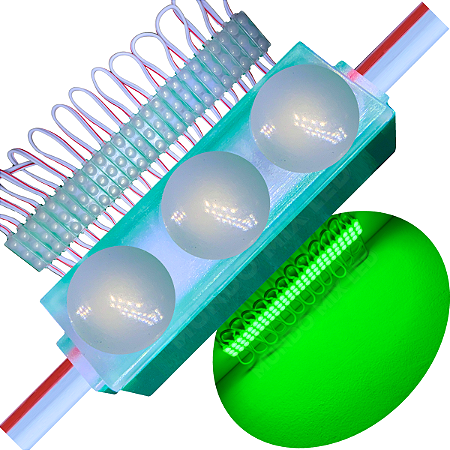 Micro Módulo LED 2835 30mm 0,6W 3-LEDs Verde Puro 12V IP67 Injetado Lente 160º