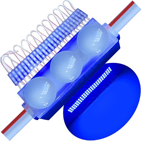 Micro Módulo LED 2835 30mm 0,6W 3-LEDs Azul Royal 12V IP67 Injetado Lente 160º