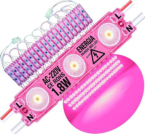 Módulo LED 2835 AC 220V 1,5W Branco QUENTE 3.000k CHIP independente 3-LEDs IP67 Direto Na Energia Injetado Lente 170º 227V P/ Luminosos