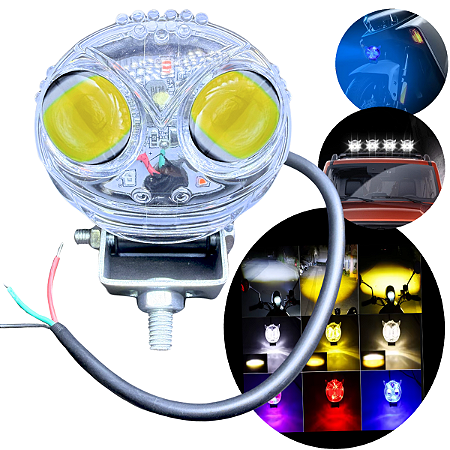 Lanterna Auxiliar COBRA 12V 24V 48V LED 15W 3000LM IP67 Alta Baixa Branca Amarela Vm Az 08 Funções P/ Autos Motos Bike Patinete