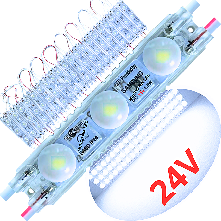 Módulo LED Coreano (( 24V )) 2835 1,5W IP68 6,5cm Branco Frio 24Volts 3-LEDs Mini injetado Lente 160º