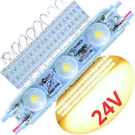 Módulo LED Coreano (( 24V )) 2835 1,5W IP68 6,5cm Branco Quente 3000k 24Volts 3-LEDs Mini injetado Lente 160º