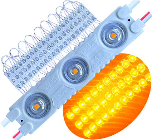 Módulo LED 7030 1,7W 3-LEDs COREANO Amarelo Âmbar 12V IP67 Lente 175º Injetado P/ Letras Caixa