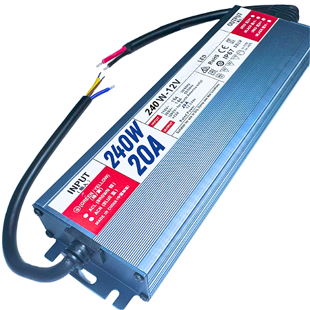 Fonte Blindada 250W 12V 20A 01 Fio IP67 Prova Dagua 110V-220V P/ Leds Cftv