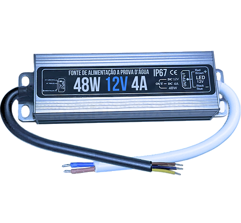 Fonte BLINDADA 48W 12V 4A IP67 Prova Dagua Premium 110V-220V Alimentação P/ LEDs 12Volts Cftv