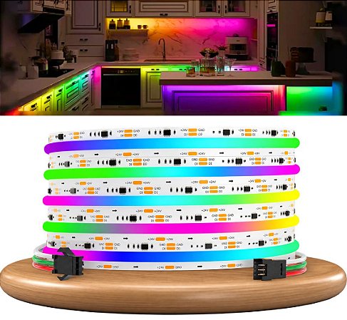 Fita LED DIGITAL RGB COB 630Leds IP20 12W /MT 12V Alto Brilho rgbic P/ Perfil Sanca 12Volts
