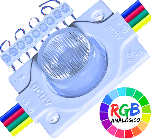 Módulo LED RGB 3030 1,5W 1-LED  IP67 5cm 12V Lente 60º Injetado P/ Letras Luminosos