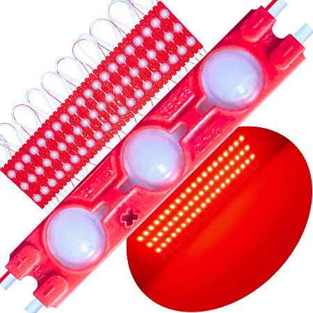 Módulo LED Injetado 7025 1,7W 3-LEDs Vermelho 6cm 12v Prova D’água IP67 Lente 160º