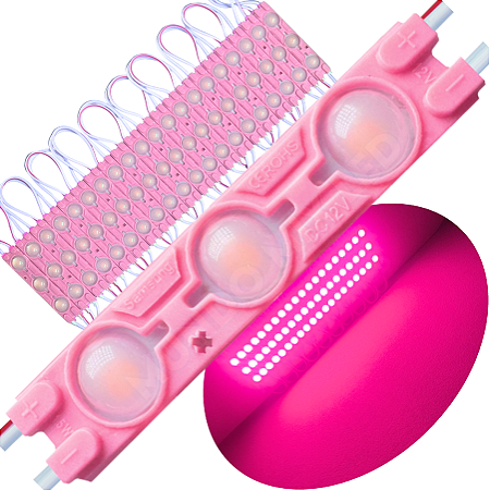 Módulo LED Injetado 7025 1,7W 3-LEDs Rosa Pink 6cm 12v Prova D’água IP67 Lente 160º