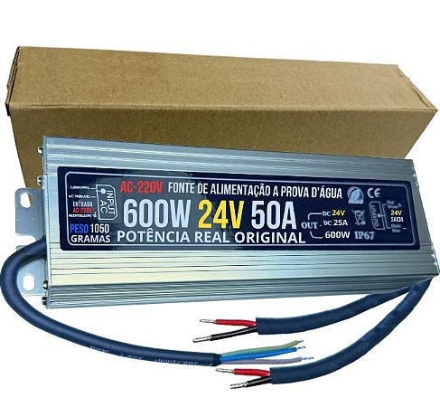 Fonte 100% Blindada 720W (( 24V )) 30A AC-220V IP67 Prova Dagua Premium Alimentação 700W 24Volts P/ LEDs Cftv