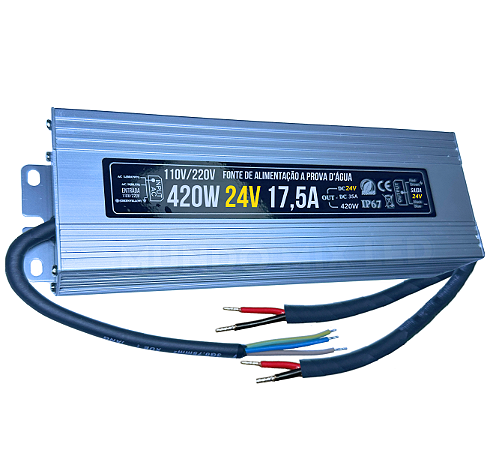 Fonte Blindada 420W 17,5A 24V Ip67 Prova Dagua 110V-220V Alimentação P/ Leds Cftv