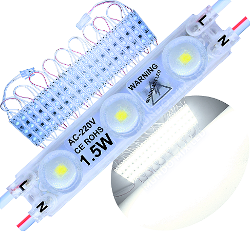 Módulo LED 2835 AC-220V 1,5W Branco Puro 6000K 3-Leds ip67 Direto Na Energia Injetado Lente 170º 220V P/ Luminosos