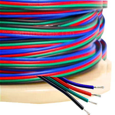 Cabo FLAT RGB 4-Vias 4X1.50mm Para LEDs RGB Neon Fita 5V 12V 24V