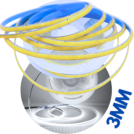 Fita LED Ultra Fina COB 3MM 320LEDs 9W /MT Branco Frio 6.500K IP20 12V Alto Brilho Para Sancas Perfil 12Volts