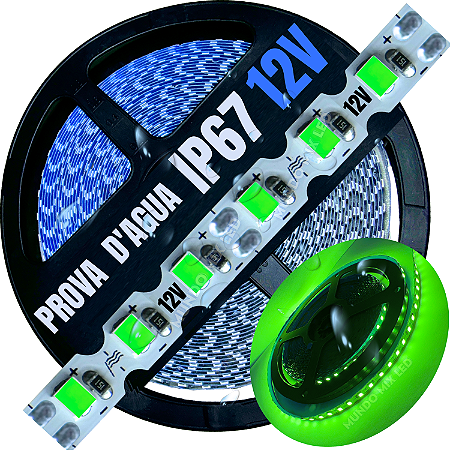 Ultra Fita LED MALEÁVEL IP67 6MM Prova Dagua Verde Puro 12v 8W 120LED /mt Zig Zag Faz Curvas 90º