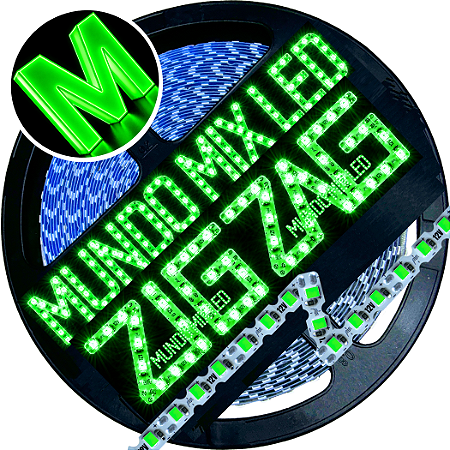 Ultra Fita LED MALEÁVEL IP67 6MM Prova Dagua Verde Puro 12v 8W 120LED /mt Zig Zag Faz Curvas 90º
