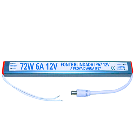 Fonte Blindada Ultra Slim IP67 72W 6A 12V Prova Dágua Alimentação P/ LEDs 110v 220v