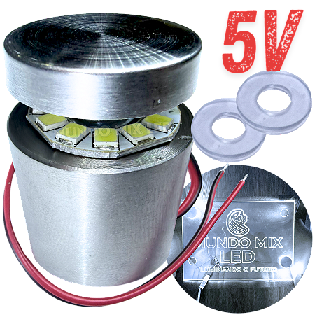 KIT Prolongador Aço Inox 25X25mm + LED 5V 3W BRANCO FRIO 3W Para Desenhos Em Acrílicos Vidros