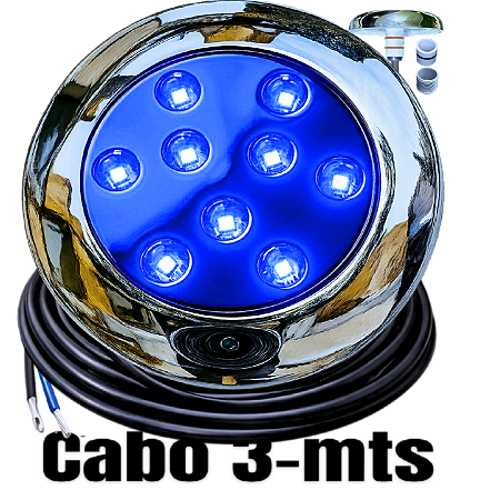Luminária P/ Piscinas 12W LUZ AZUL 12V MONO IP68 80mm 4IN1 1/2 3/4 A Prova D’água AÇO INOX
