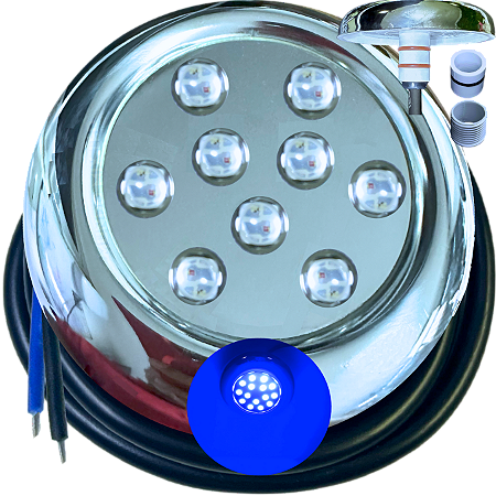 Luminária P/ Piscinas 12W LUZ AZUL 12V MONO IP68 80mm 4IN1 1/2 3/4 A Prova D’água AÇO INOX