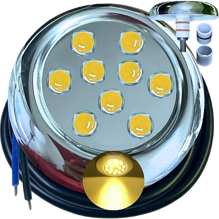 Luminária P/ Piscinas 12W LUZ Branco QUENTE 12V MONO IP68 80mm 4IN1 1/2 3/4 A Prova D’água AÇO INOX