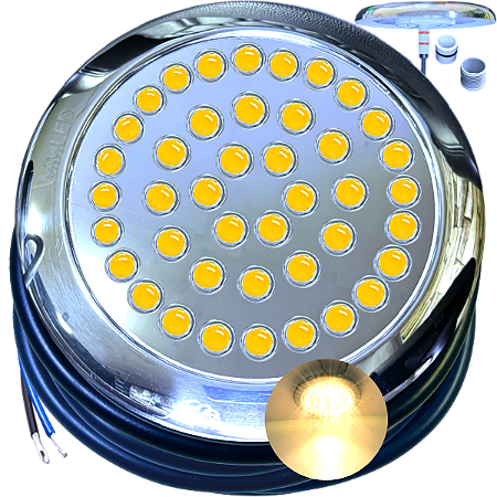 Luminária Refletor Branco Quente 3000k 35W 12V Mono Cromatica P/ Piscinas Lagos IP68 125mm Rosca Pressão 1/2 3/4 16mm 21mm 25mm 27w A Prova D’água IP68