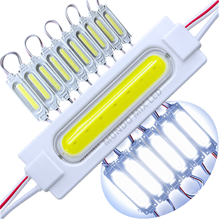 Módulo LED COB 7050 2W 12V Branco Frio 7000K 6-LEDs Lente 180º IP67 12Volts injetado P/ Letras Caixas Letreiros