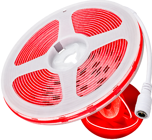 Fita LED COB 360LEDs 12V Vermelho 12W /MT IP20 Alto Brilho P/ Perfil Sanca 12Volts