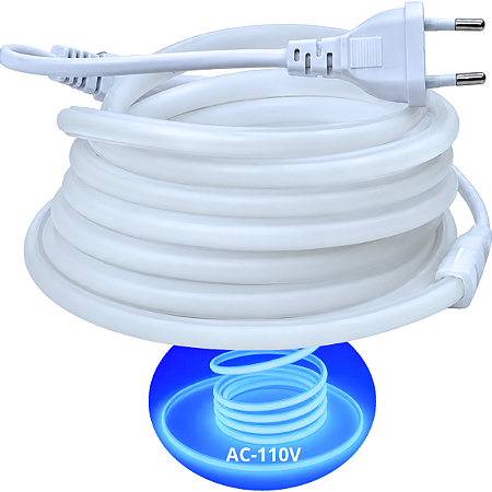 Mangueira LED COB NEON Leitosa AC 110V AZUL Royal 18W 10mm IP67 Corte 50cm Direto Na Energia 127V - OBS: PLUG NÃO INCLUSO