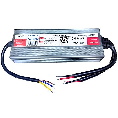 Fonte Blindada VM 110V 360W 12V 30A ( AC-110V ) IP67 Prova Dagua 127V Voltagem única P/ LEDs Cftv