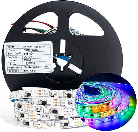 Fita LED Ws 2811 300LEDs RGB 12V IP20 Endereçável 5mts 12volts sem silicone ip20