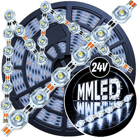 Fita LED CM48 3030s 24V Maleável 48 LEDs ( 24V ) 17W /mt 12mm Branco Frio 10.000k ZIG ZAG IP67 S A Prova Dagua Curvas 90º 17Watts 48LEDs 8000k 24Volts Iluminação Lateral 180°