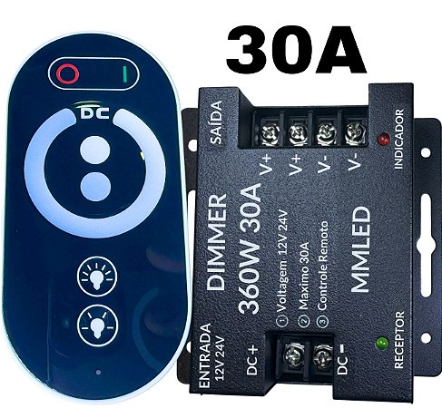 DIMMER TOUCH Screen 360W 30A 12V 24V Controladora Comando Analógico P/ Fita LEDs de Cor única