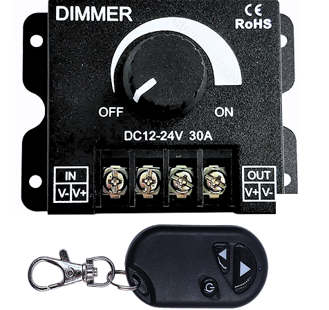 Dimmer Rotativo 360W 30A (( COM CONTROLE RF 433MHZ )) 12v/24v Comando Analógico P/ Fita LEDs de Cor única